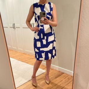 SOLD! KATE SPADE COBALT/WHITE  ABSTRACT SHEATH DRESS SIZE 2